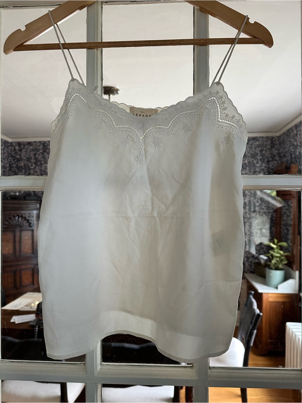 Sezane Cream Lace-Trim Silk Cami